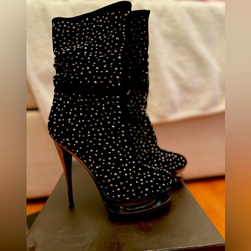 High Heels Boots with rhinestones. Size 8